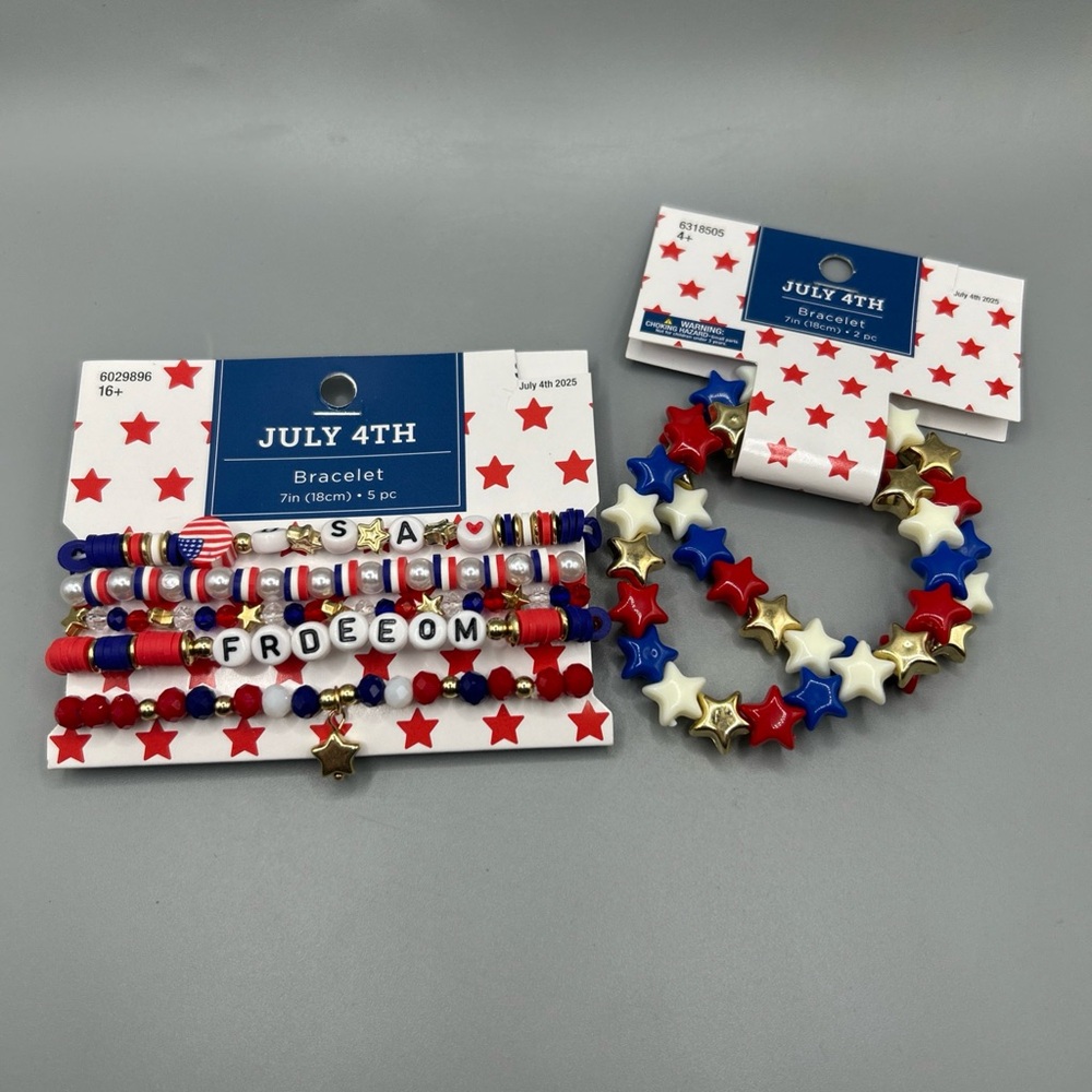 Patriotic Red White And Blue Fashion Stack Bracelet Set Of 7 4th Of July NEW